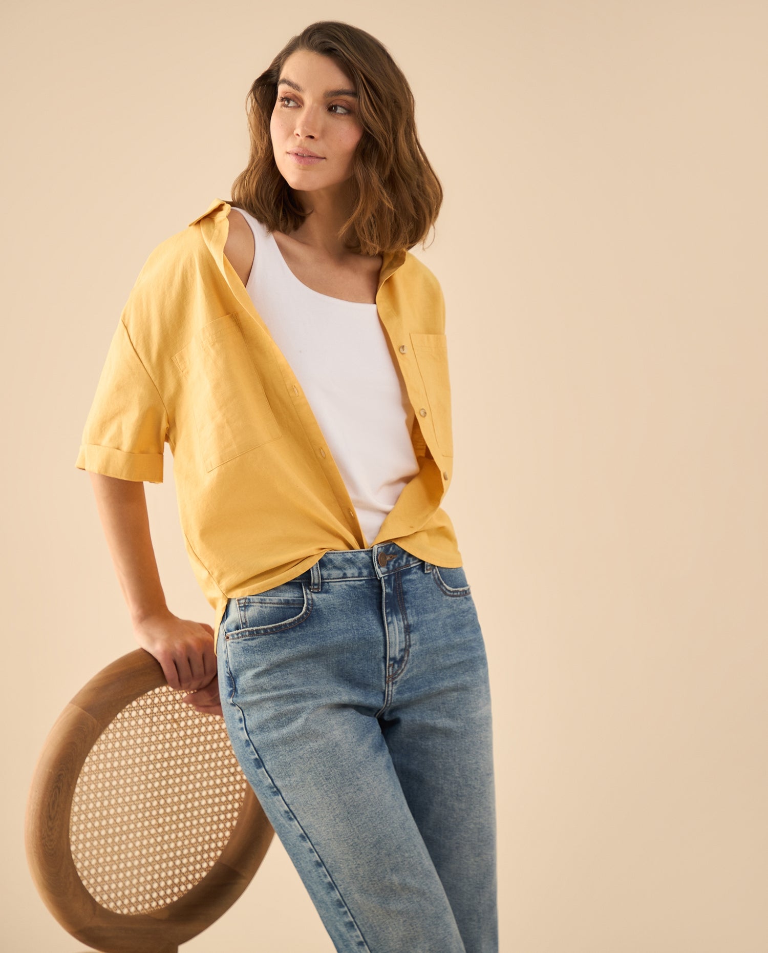Camisa manga corta para mujer - Beige