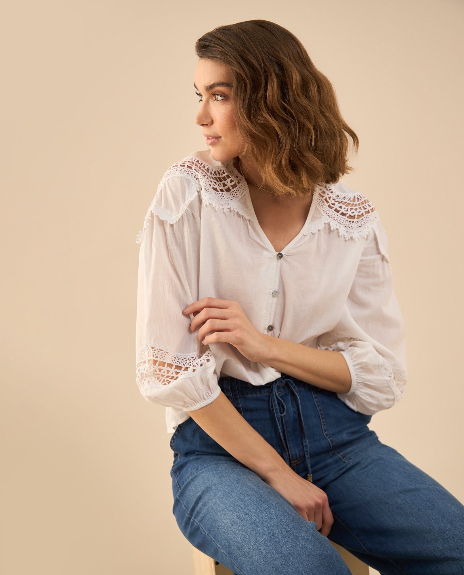Camisa cuello neru con bolero para mujer - Blanco 34_612G201_BLA114001_0
