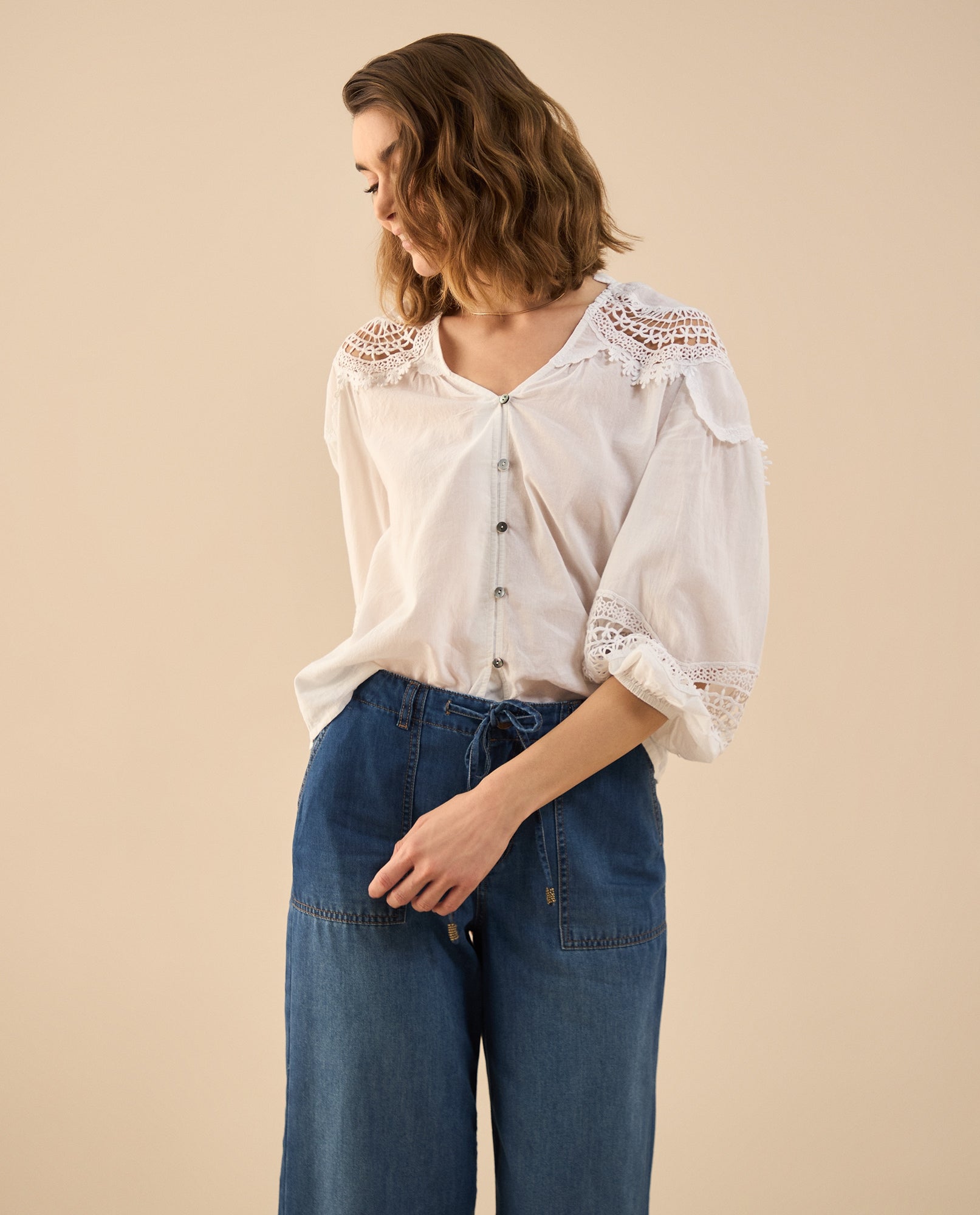 Camisa cuello neru con bolero para mujer - Blanco 34_612G201_BLA114001_3