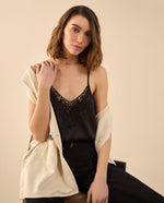 Camisa de tiras satinada para mujer - Negro
