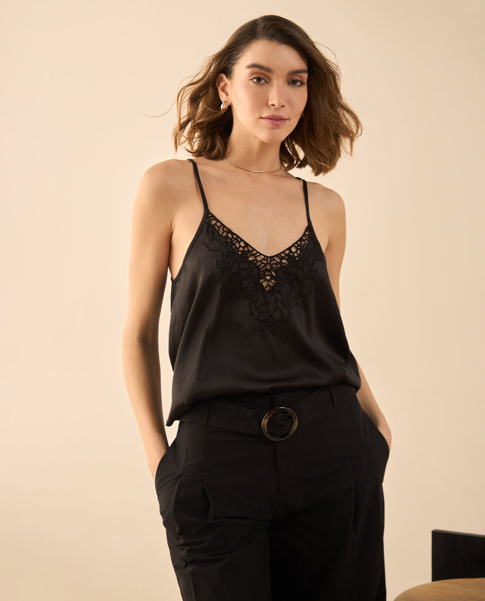 Camisa de tiras satinada para mujer - Negro 34_612G202_NEG190303_7