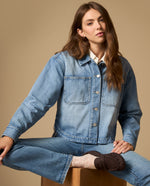 Camisa manga larga cuello camisero en algodón - Azul