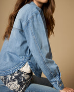 Camisa manga larga cuello camisero en algodón - Azul