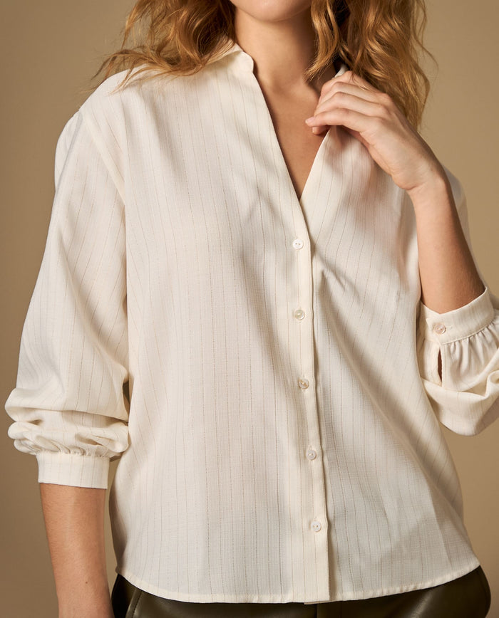 Camisa camisera manga larga con acabado luminoso - Crudo 34_612H005_CRU114201_0