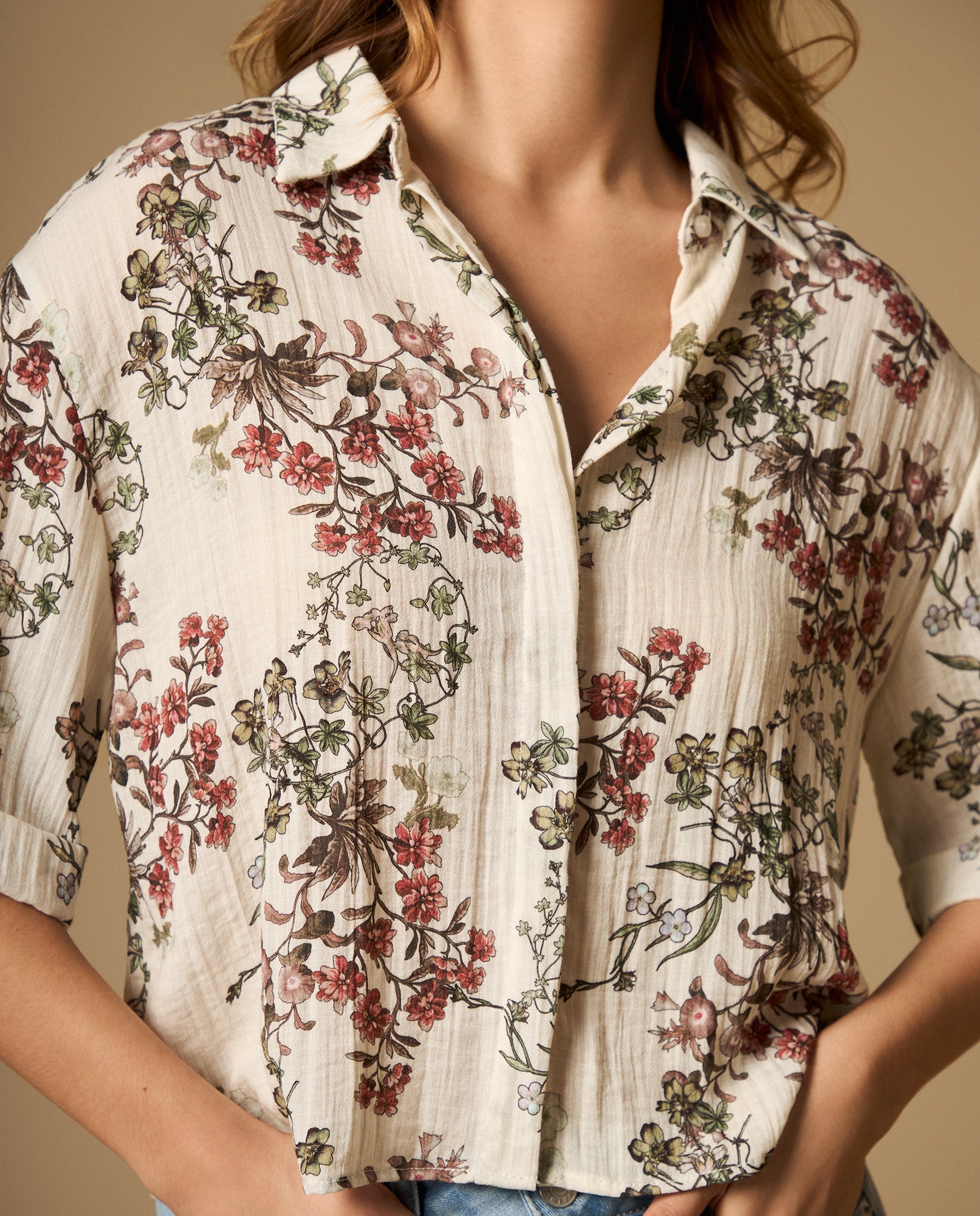 Camisa fluida manga 3/4 cuello camisero - Crudo 34_612H020_CRU114201_3