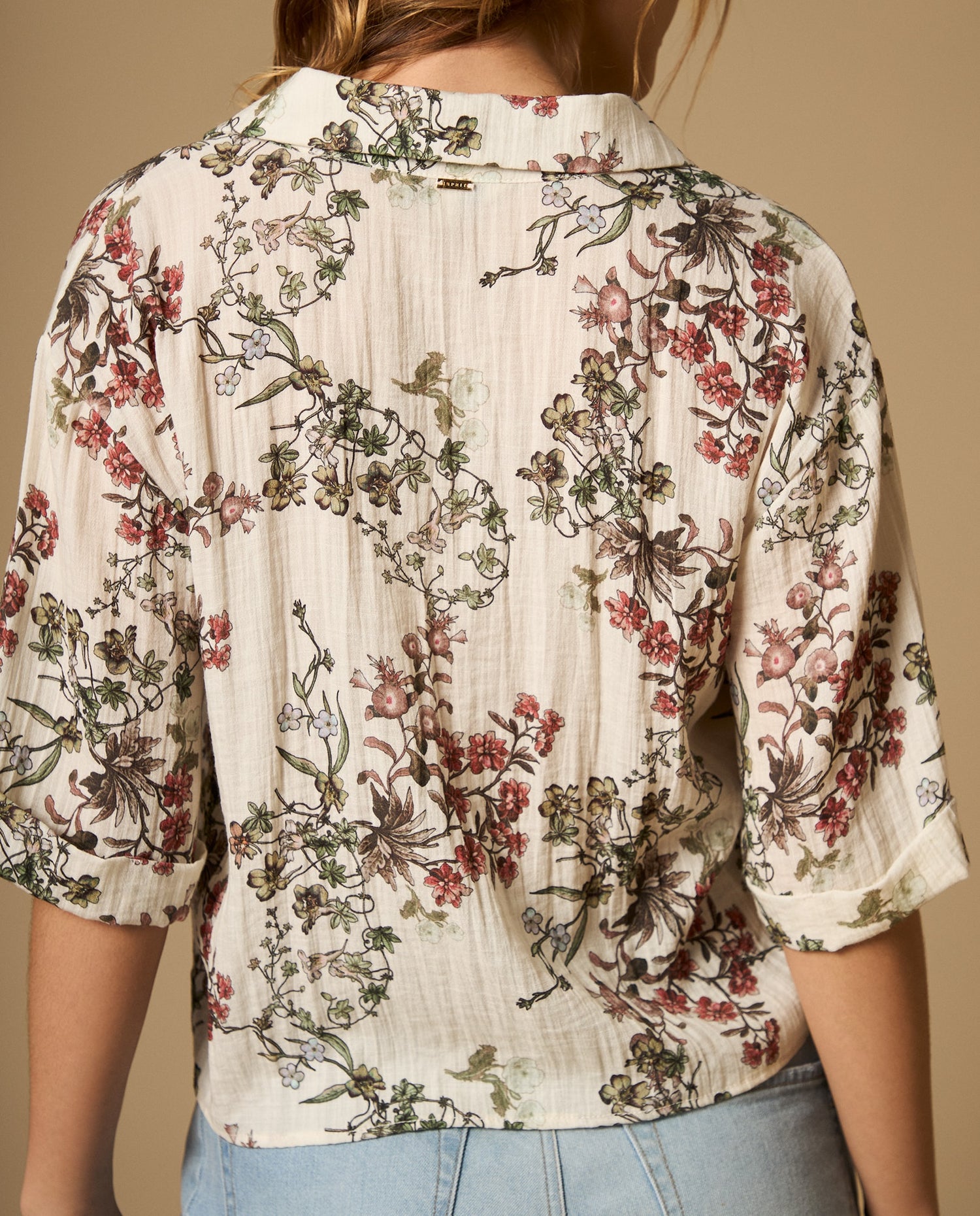 Camisa fluida manga 3/4 cuello camisero - Crudo