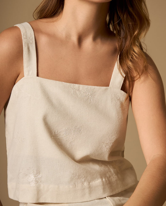 Blusa de tiras con bordado floral y escote redondo - Crudo 34_612H022_CRU114201_3