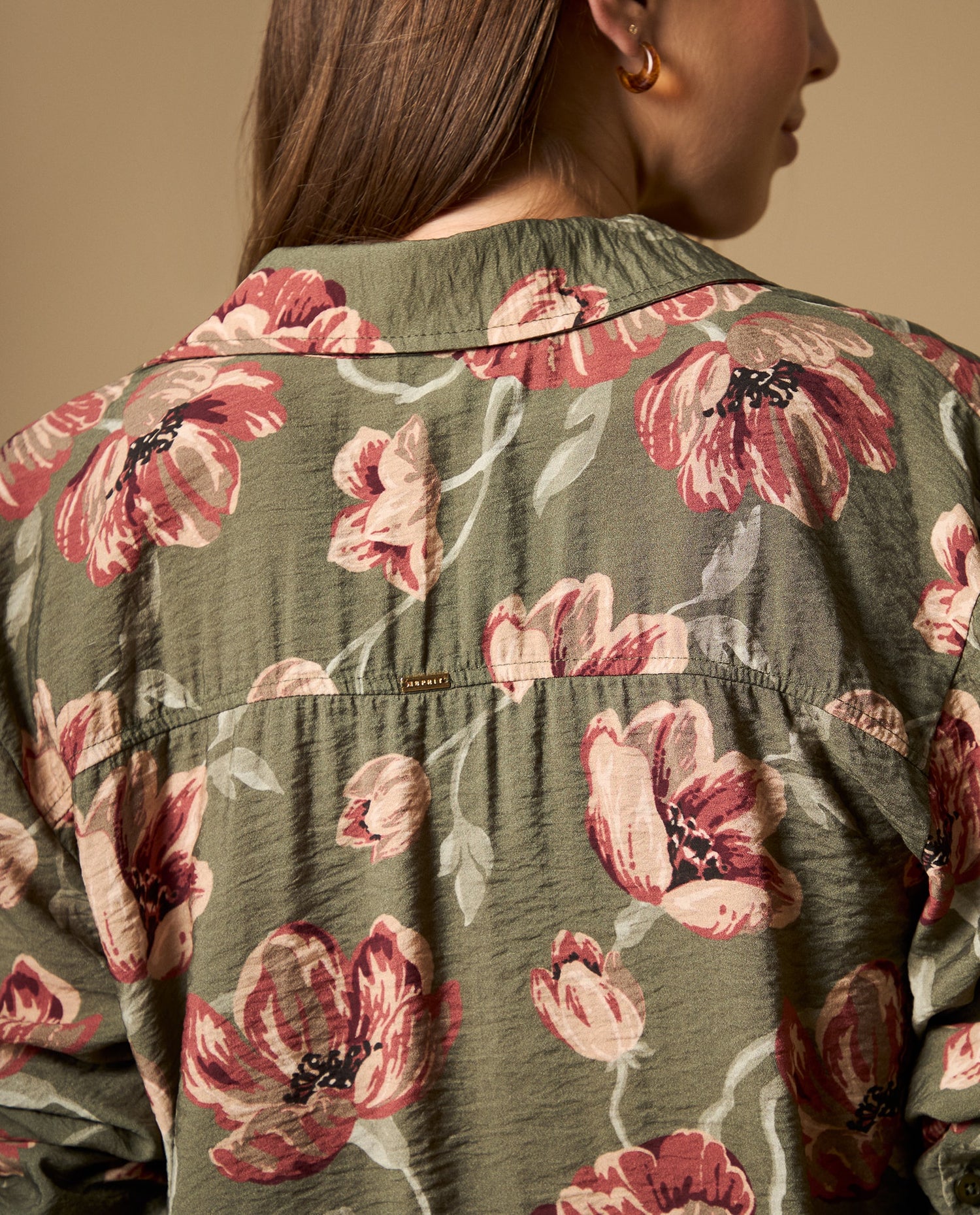 Camisa camisera manga larga con caída fluida - Verde