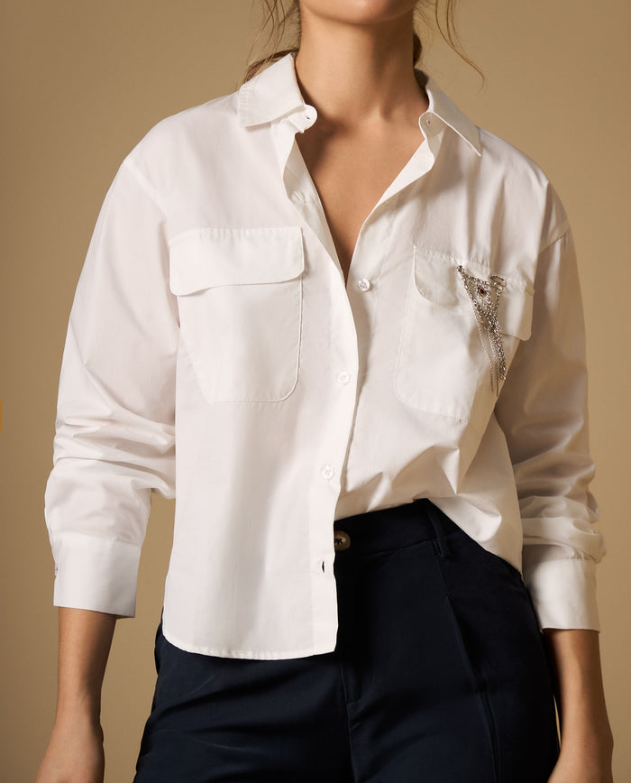 Camisa camisera manga larga con detalle de cadenas en bolsillo - Crudo 34_612H028_CRU114201_0
