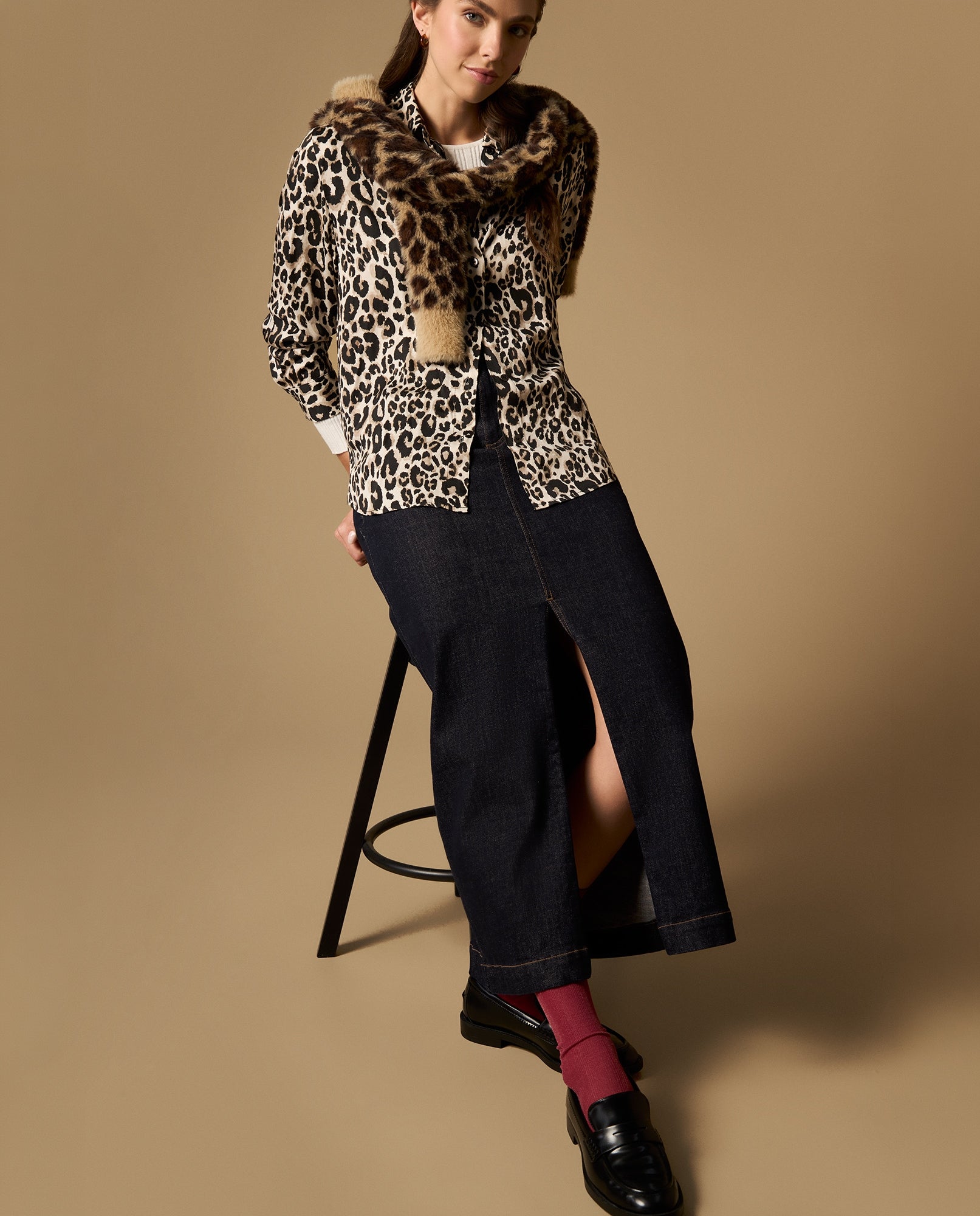 Camisa manga larga cuello camisero en viscosa - Crudo 34_612H029_CRU114201_5