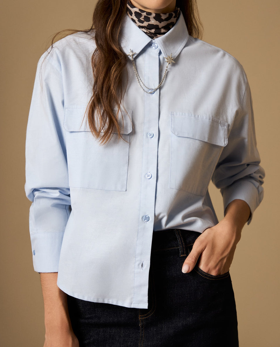 Camisa camisera manga larga con bolsillos de solapa - Azul 34_612H033_AZU134308_3