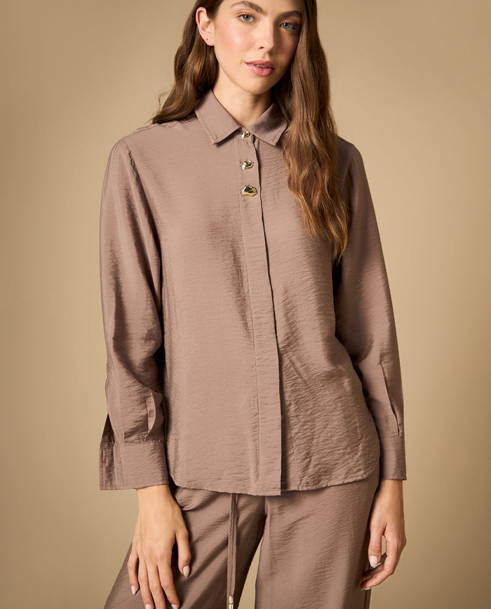 Camisa camisera manga larga con caída fluida - Café 34_612H037_CAF181312_3