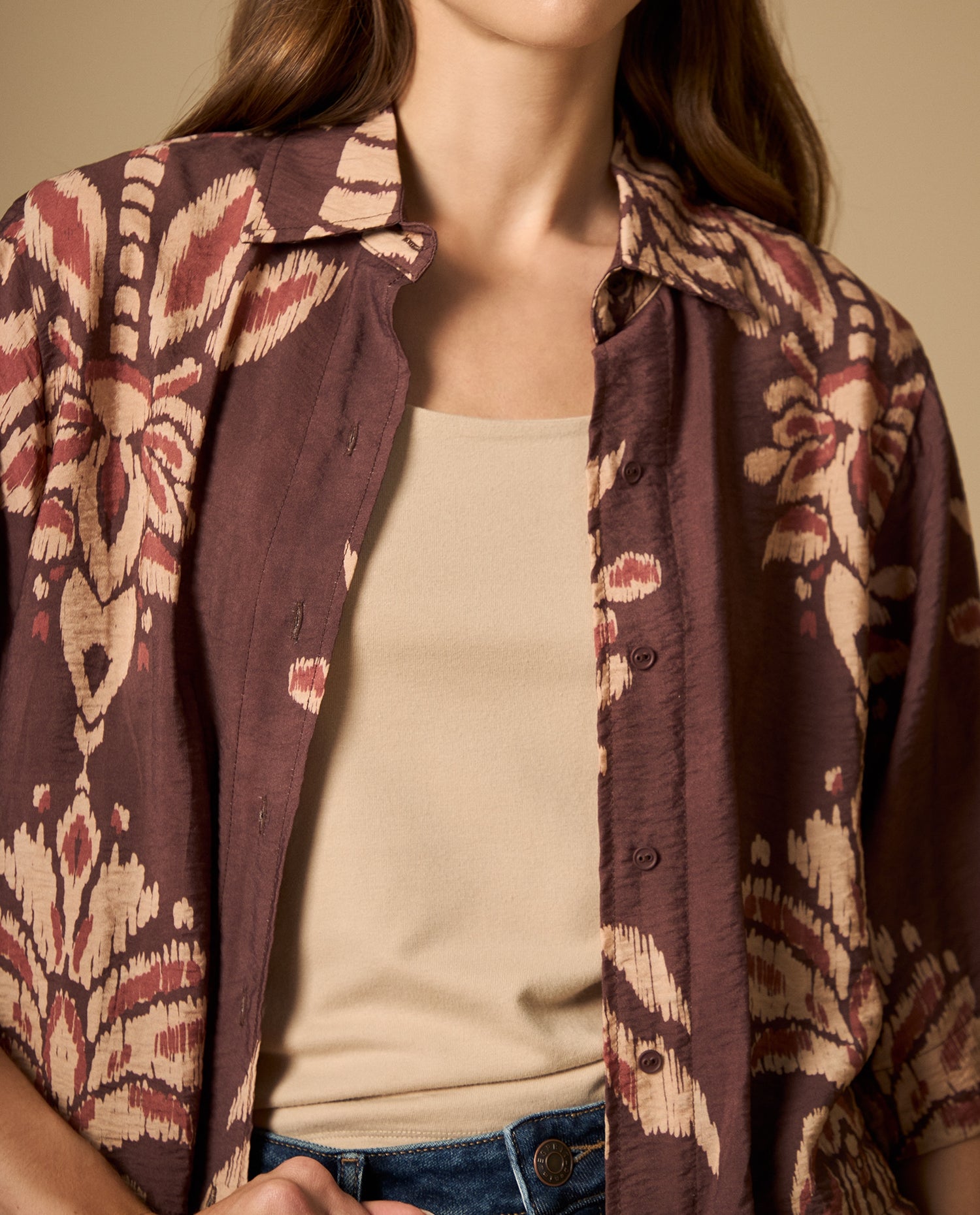 Camisa manga corta con diseño estilo ikat - Rojo