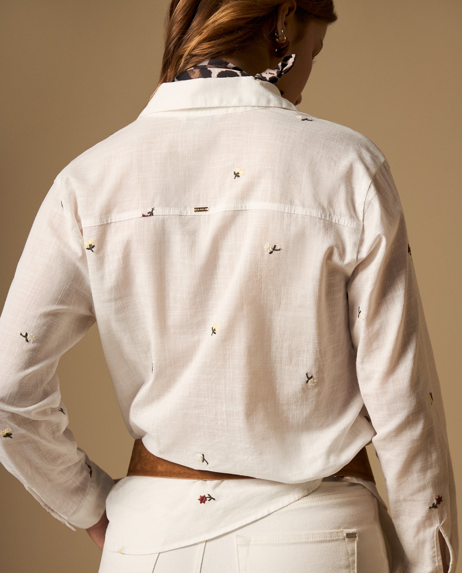 Camisa camisera bordada manga larga - Crudo