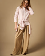 Camisa camisera manga larga con estampado a rayas - Rosa