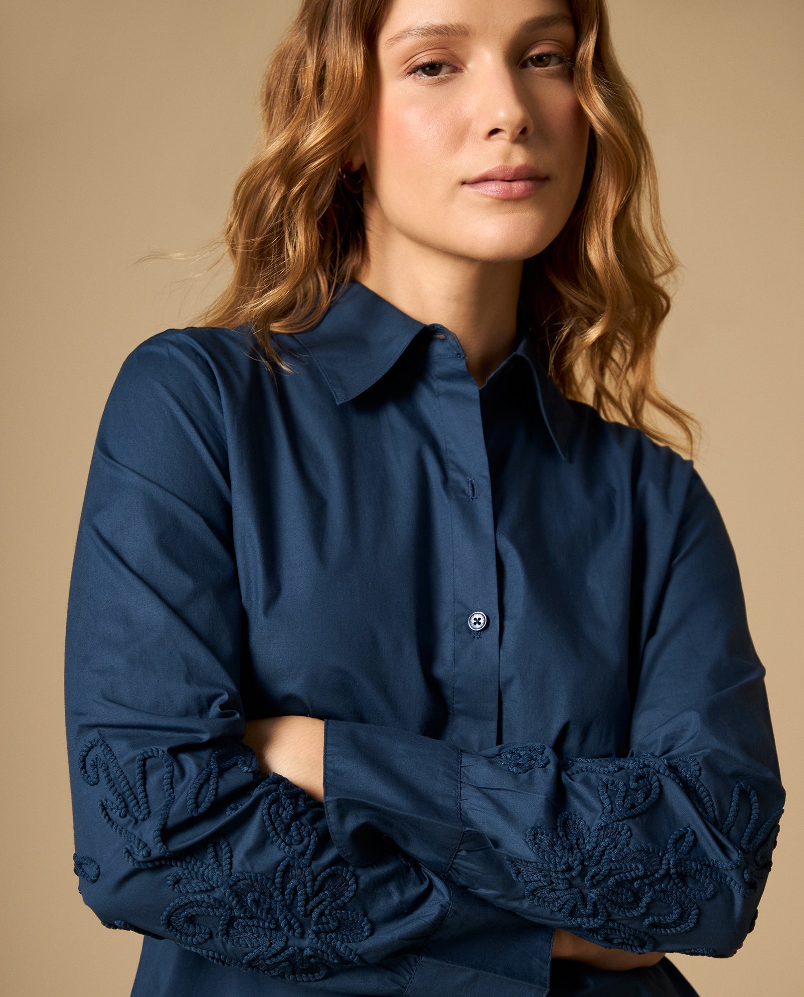 Camisa manga sisa cuello redondo en algodón - Azul 34_612H200_AZU184320_0