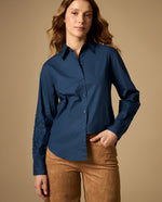 Camisa manga sisa cuello redondo en algodón - Azul