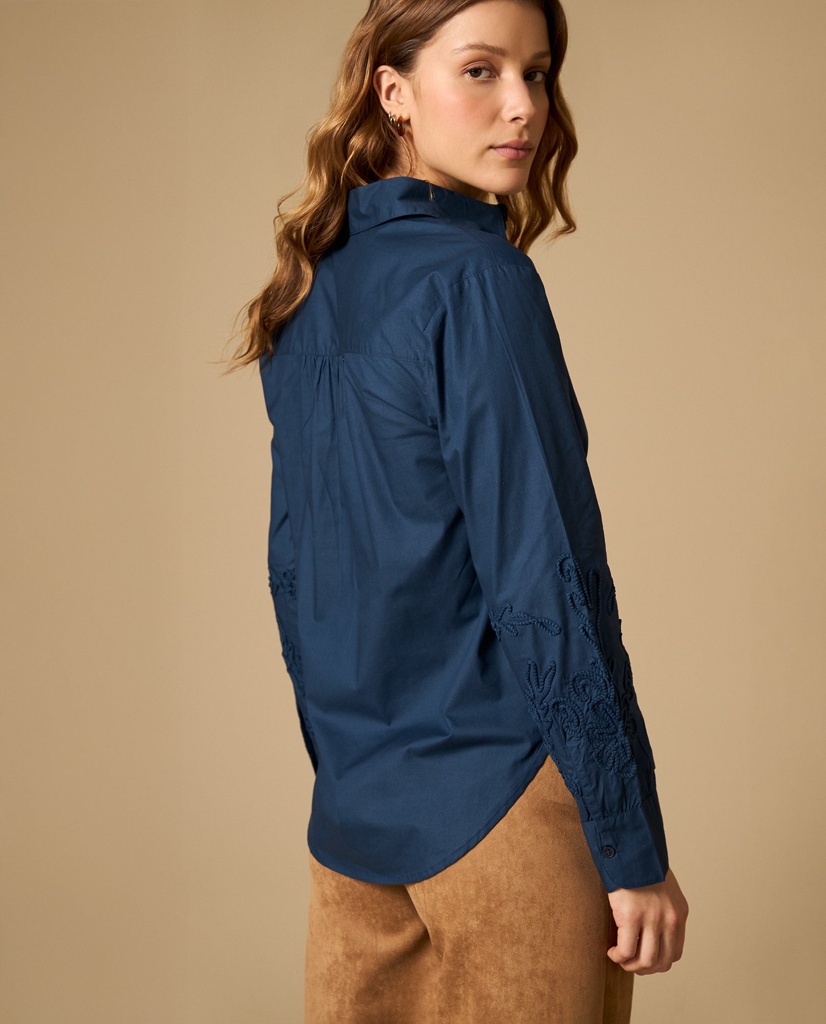 Camisa manga sisa cuello redondo en algodón - Azul 34_612H200_AZU184320_4