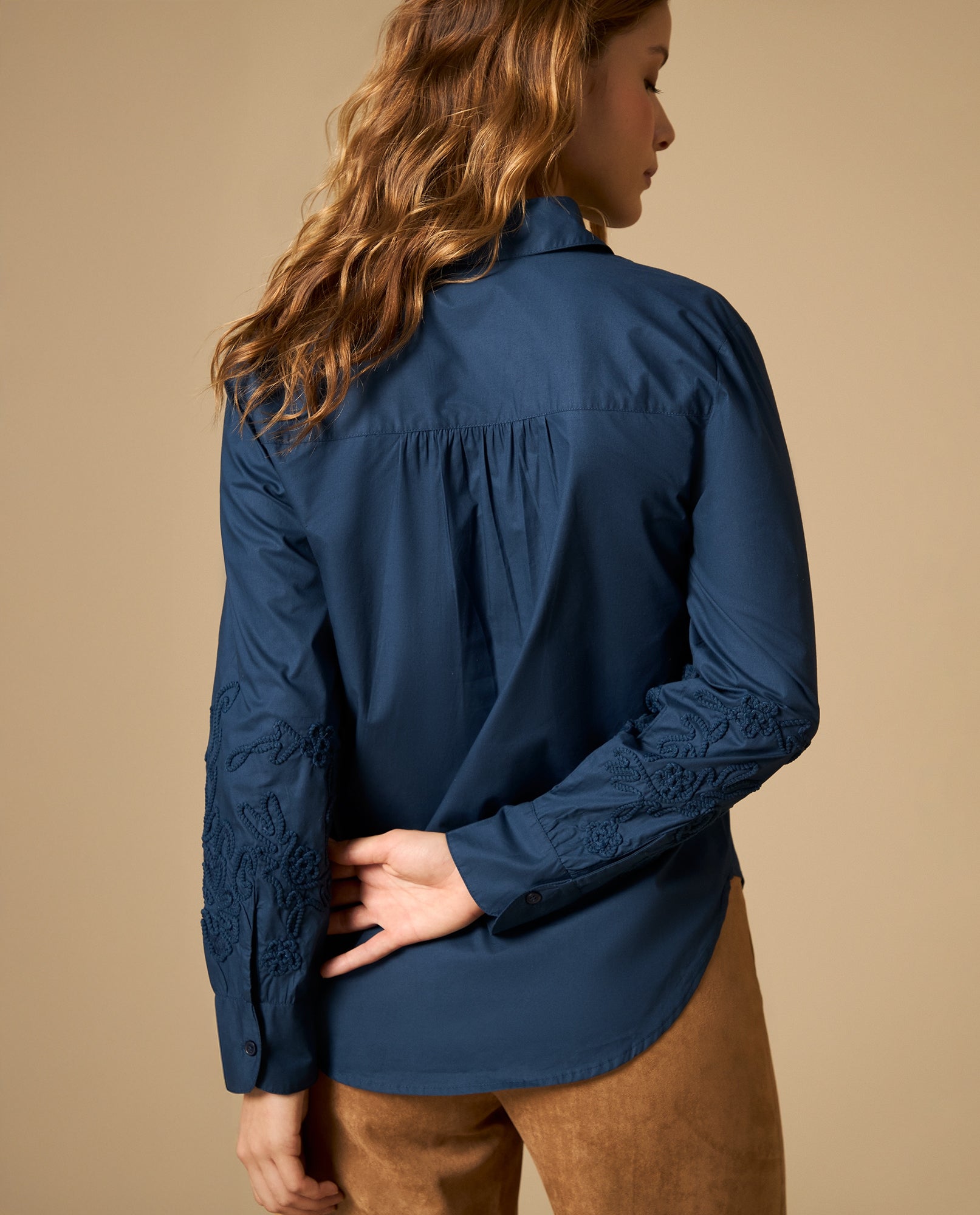Camisa manga sisa cuello redondo en algodón - Azul 34_612H200_AZU184320_5