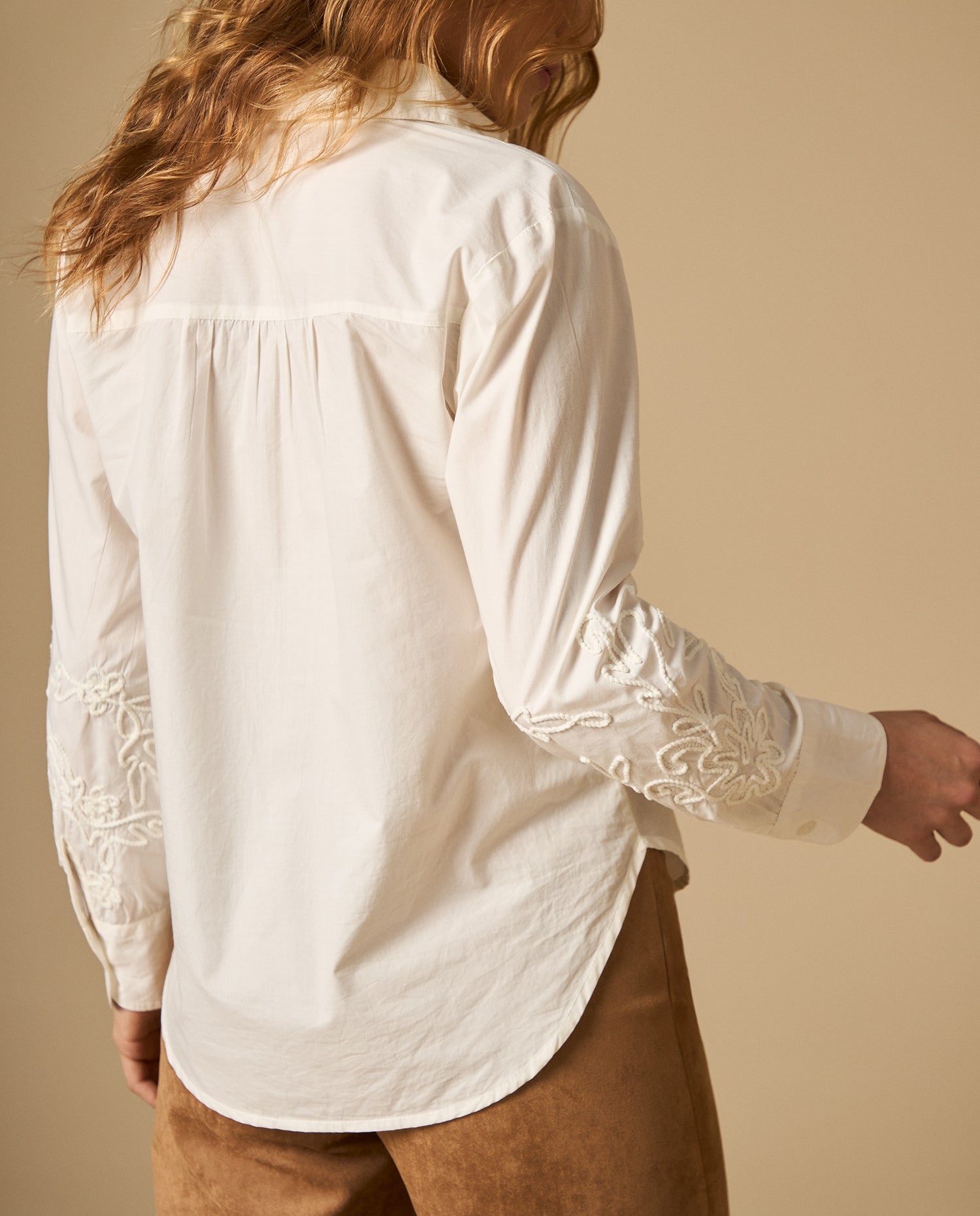 Camisa manga sisa cuello redondo en algodón - Crudo
