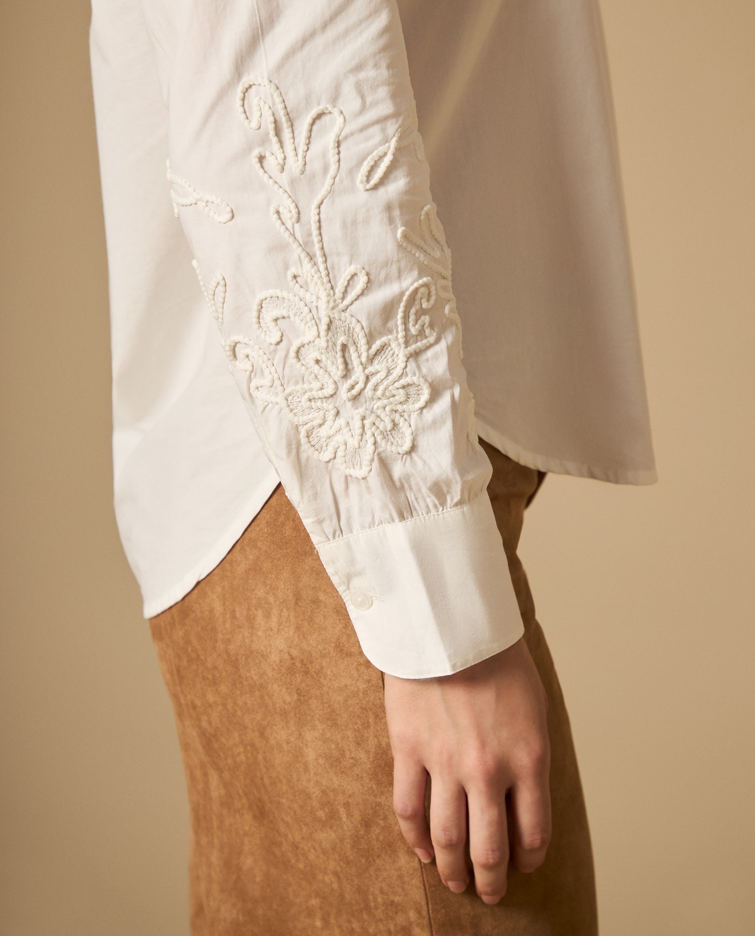 Camisa manga sisa cuello redondo en algodón - Crudo