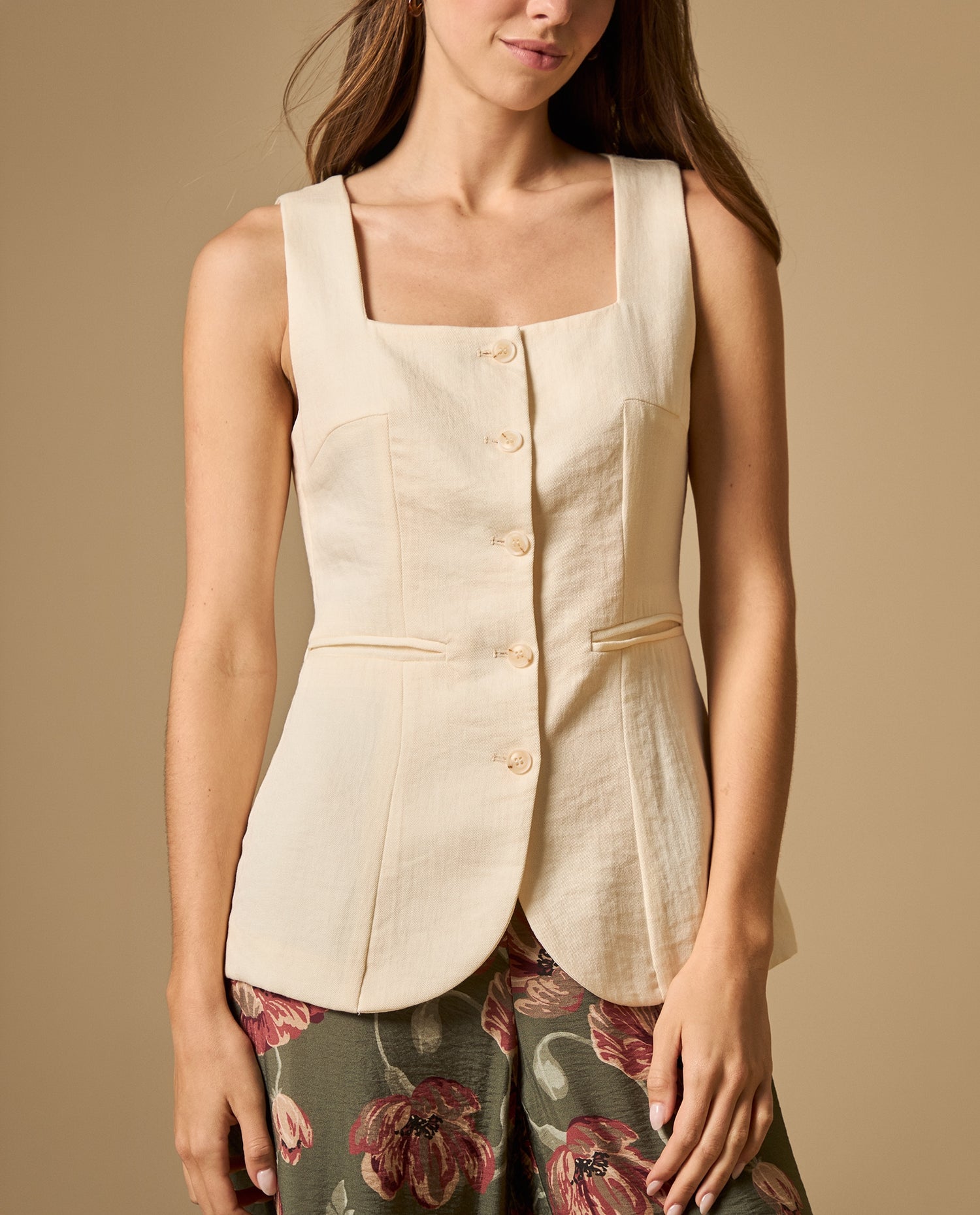 Camisa beige con botones frontales - Crudo