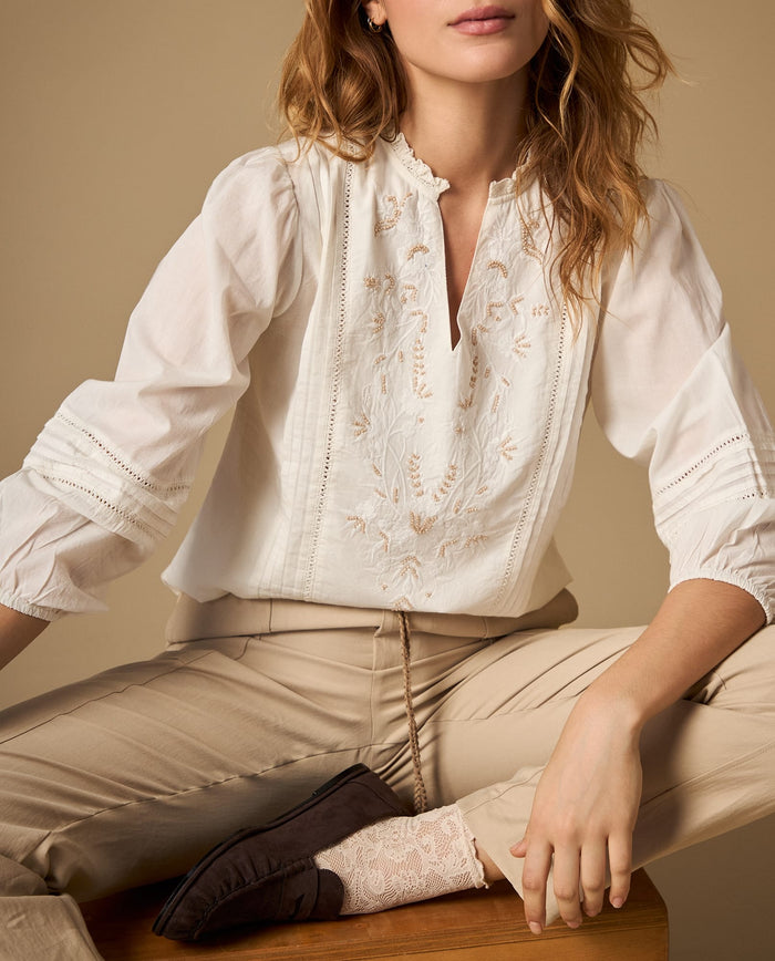 Camisa bordada manga larga con detalles en puños y cuello - Crudo 34_612H221_CRU110105_3