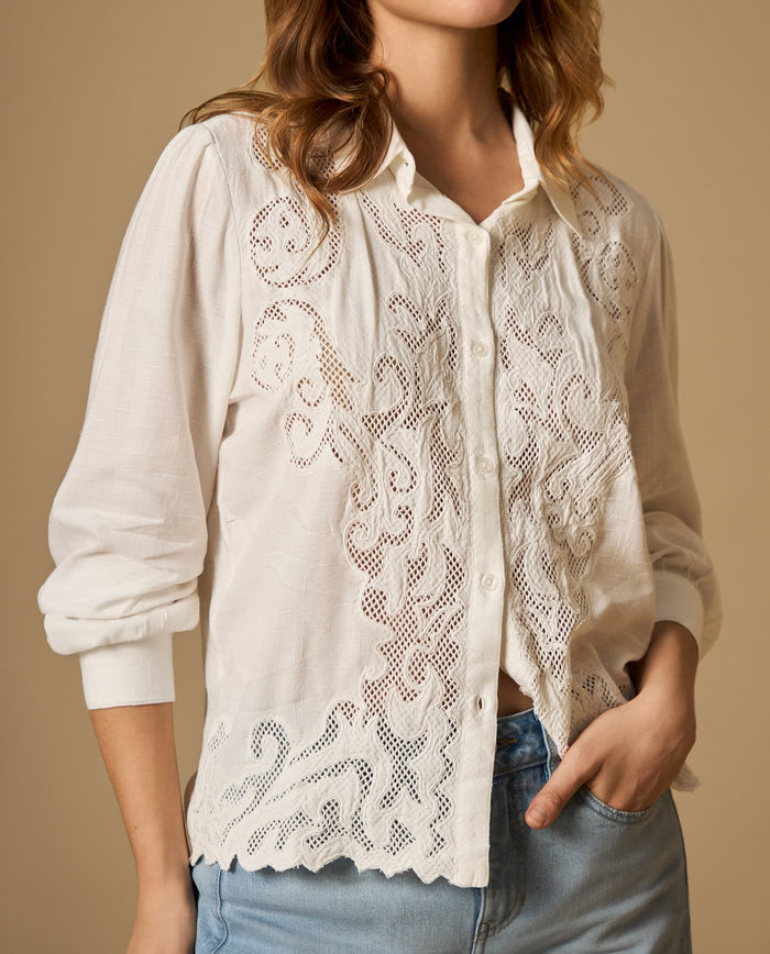 Camisa bordada manga larga con tejido con textura - Crudo 34_612H223_CRU114201_0