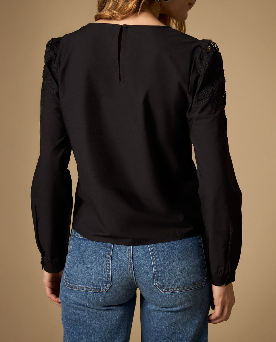 Camisa manga sisa con bordado floral - Negro 34_612H227_NEG190303_5