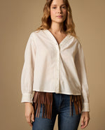 Camisa manga sisa cuello redondo en algodón - Crudo