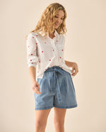 Camisa manga larga con corazones bordados para mujer  - Blanco