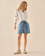 Camisa manga larga con corazones bordados para mujer  - Blanco