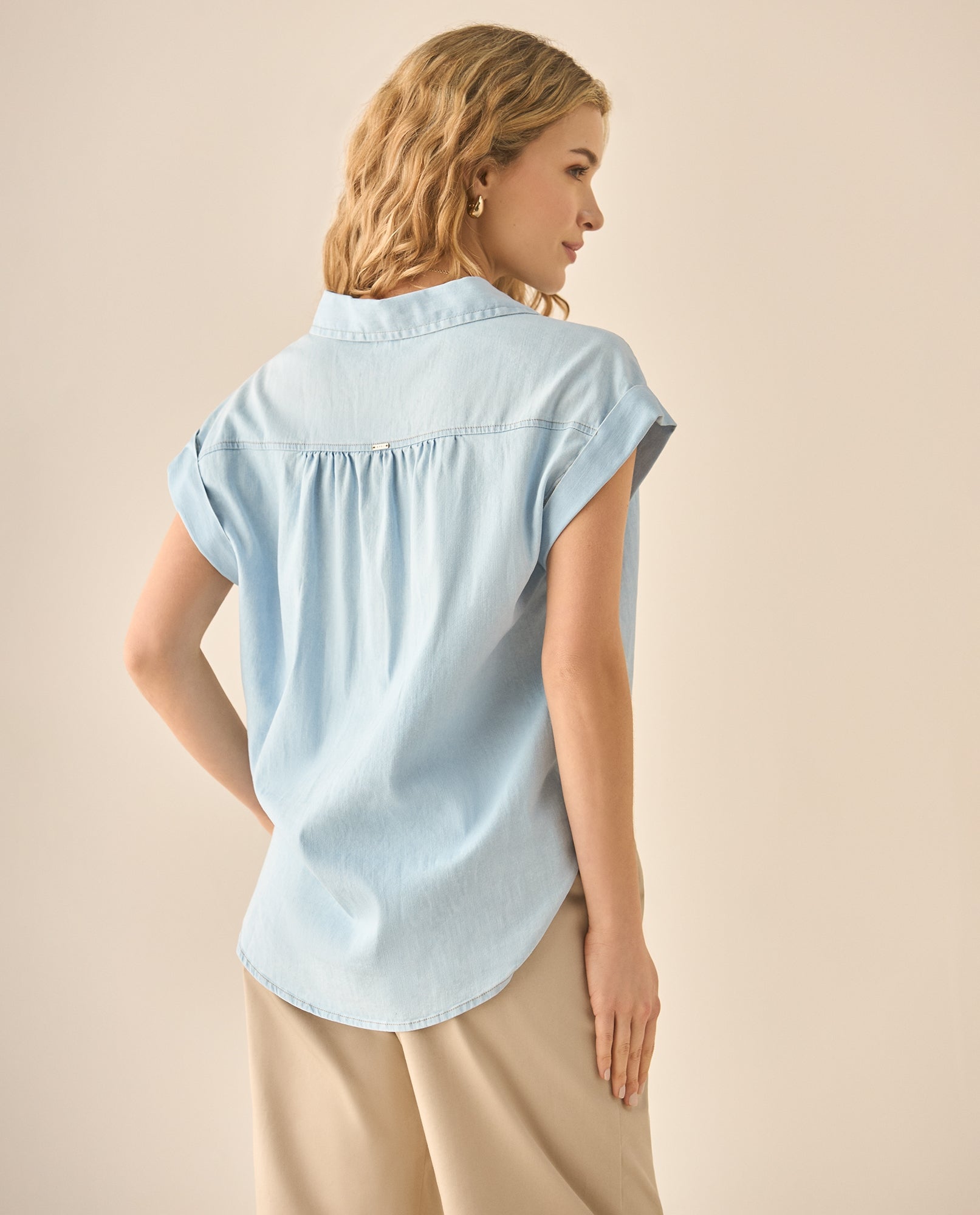 Camisa en índigo con recogido en hombros para mujer  - Azul 34_613G006_AZU134110_5