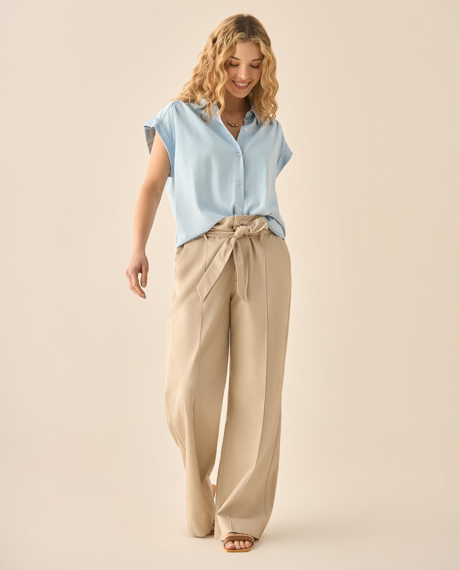 Camisa en índigo con recogido en hombros para mujer  - Azul
