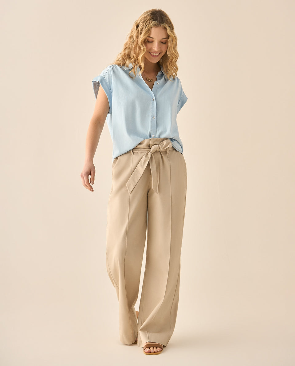 Camisa en índigo con recogido en hombros para mujer  - Azul 34_613G006_AZU134110_7