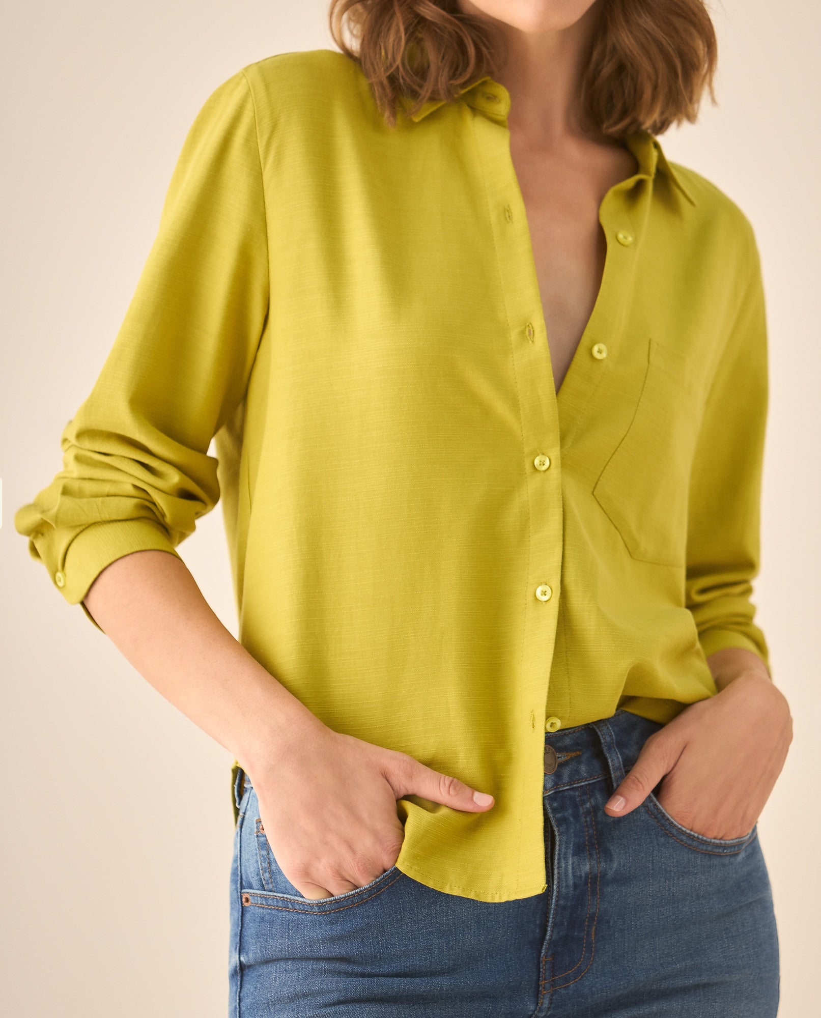 Camisa manga larga de tela texturizada para mujer  - Verde 34_613G020_VER160541_4