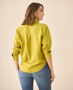 Camisa manga larga de tela texturizada para mujer  - Verde