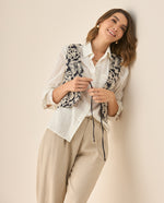 Camisa manga larga de tela con textura para mujer  - Blanco