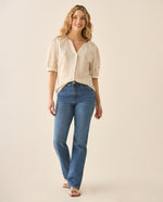 Camisa cuello nerú con bordados para mujer - Amarillo