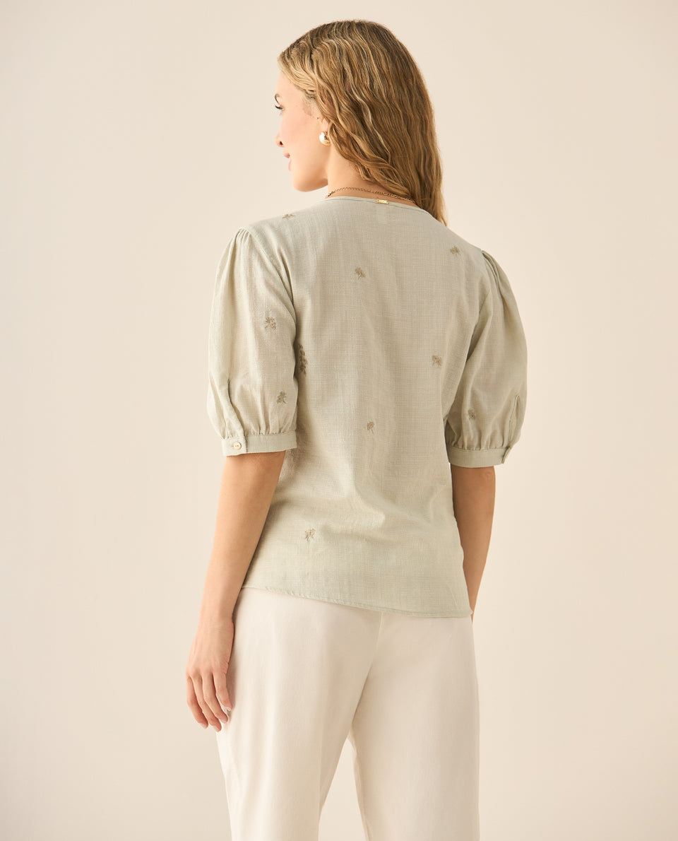 Camisa cuello nerú con bordados para mujer - Verde 34_613G026_VER170620_4