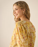Camisa de diseño abierto con estampado de flores para mujer - Amarillo