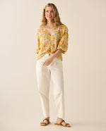 Camisa de diseño abierto con estampado de flores para mujer - Amarillo