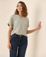 Camisa de diseño cerrado con cuello neru para mujer - Verde