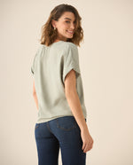 Camisa de diseño cerrado con cuello neru para mujer - Verde