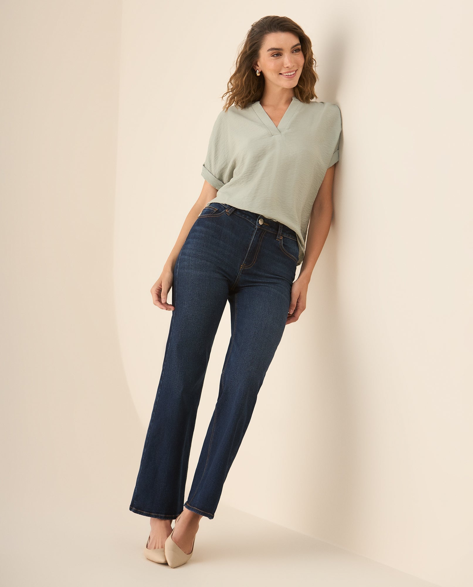 Camisa de diseño cerrado con cuello neru para mujer - Verde 34_613G028_VER136105_5