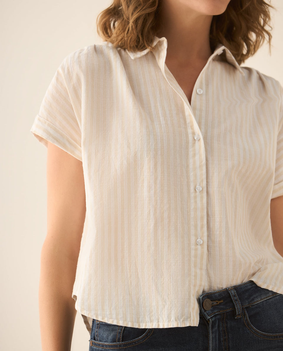Camisa a rayas con recogido en hombros y posterior para mujer - Amarillo 34_613G032_AMA140837_3