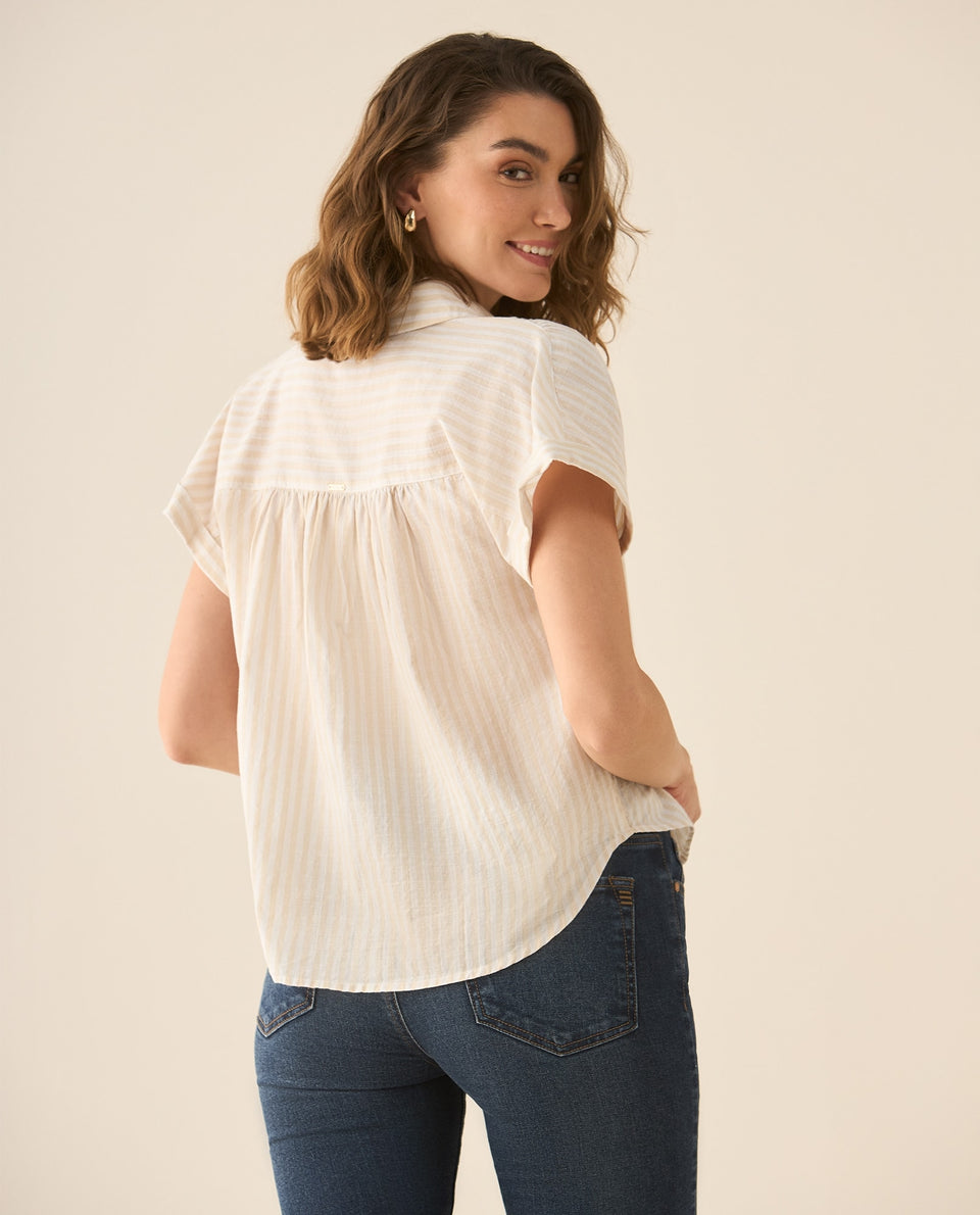 Camisa a rayas con recogido en hombros y posterior para mujer - Amarillo 34_613G032_AMA140837_5