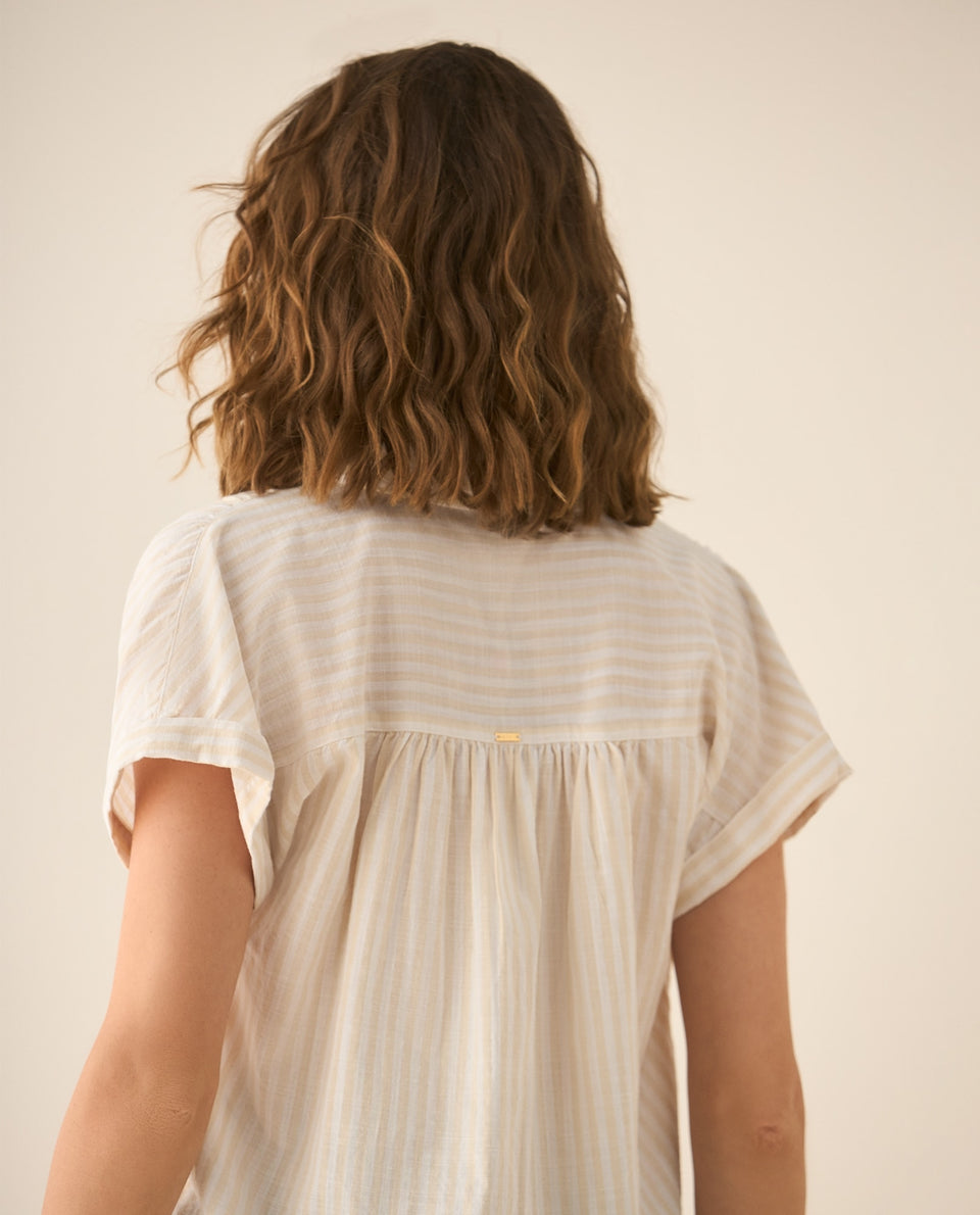 Camisa a rayas con recogido en hombros y posterior para mujer - Amarillo 34_613G032_AMA140837_6