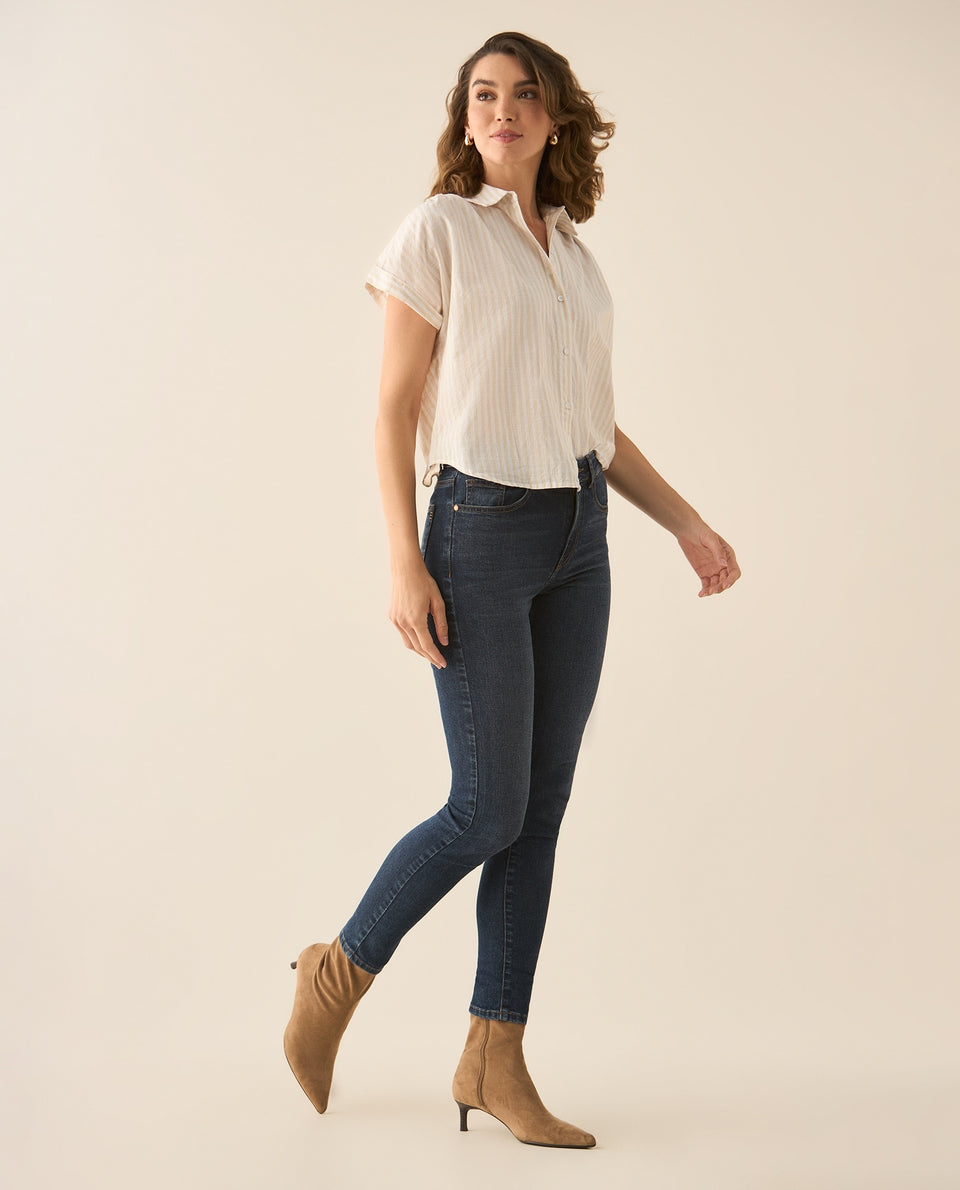 Camisa a rayas con recogido en hombros y posterior para mujer - Amarillo 34_613G032_AMA140837_7
