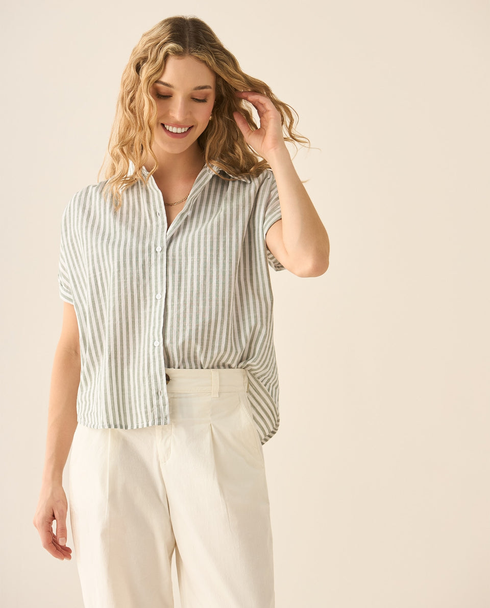 Camisa a rayas con recogido en hombros y posterior para mujer - Verde 34_613G032_VER170627_3
